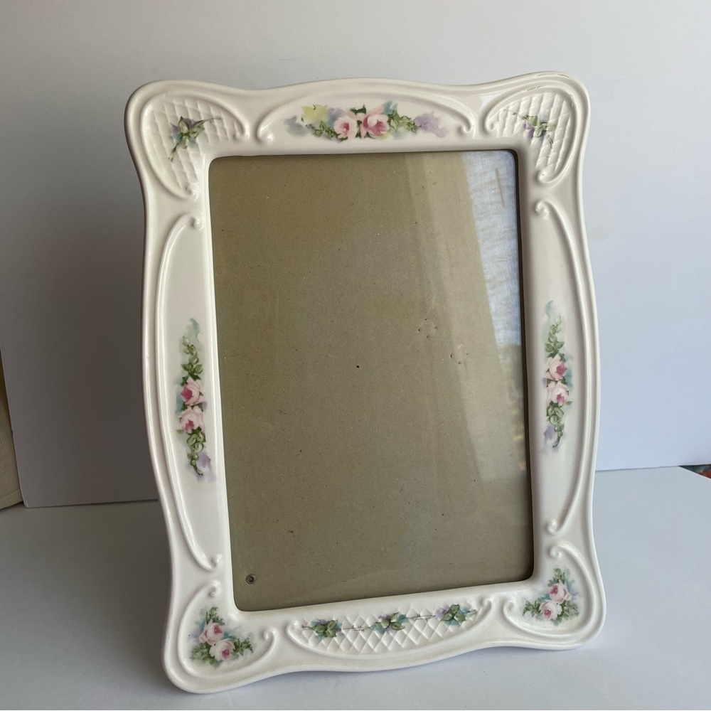 Vintage Ceramic Floral Picture Frame 9x12 Cottagecore French Country Shabby Chic